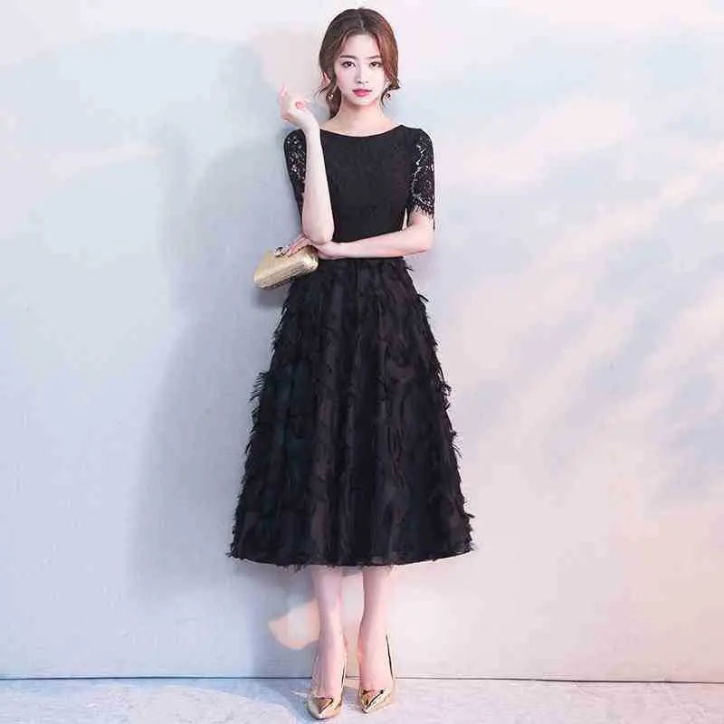晚礼服2025新款时尚黑色中长款端庄大气宴会聚会小礼服连衣裙春女