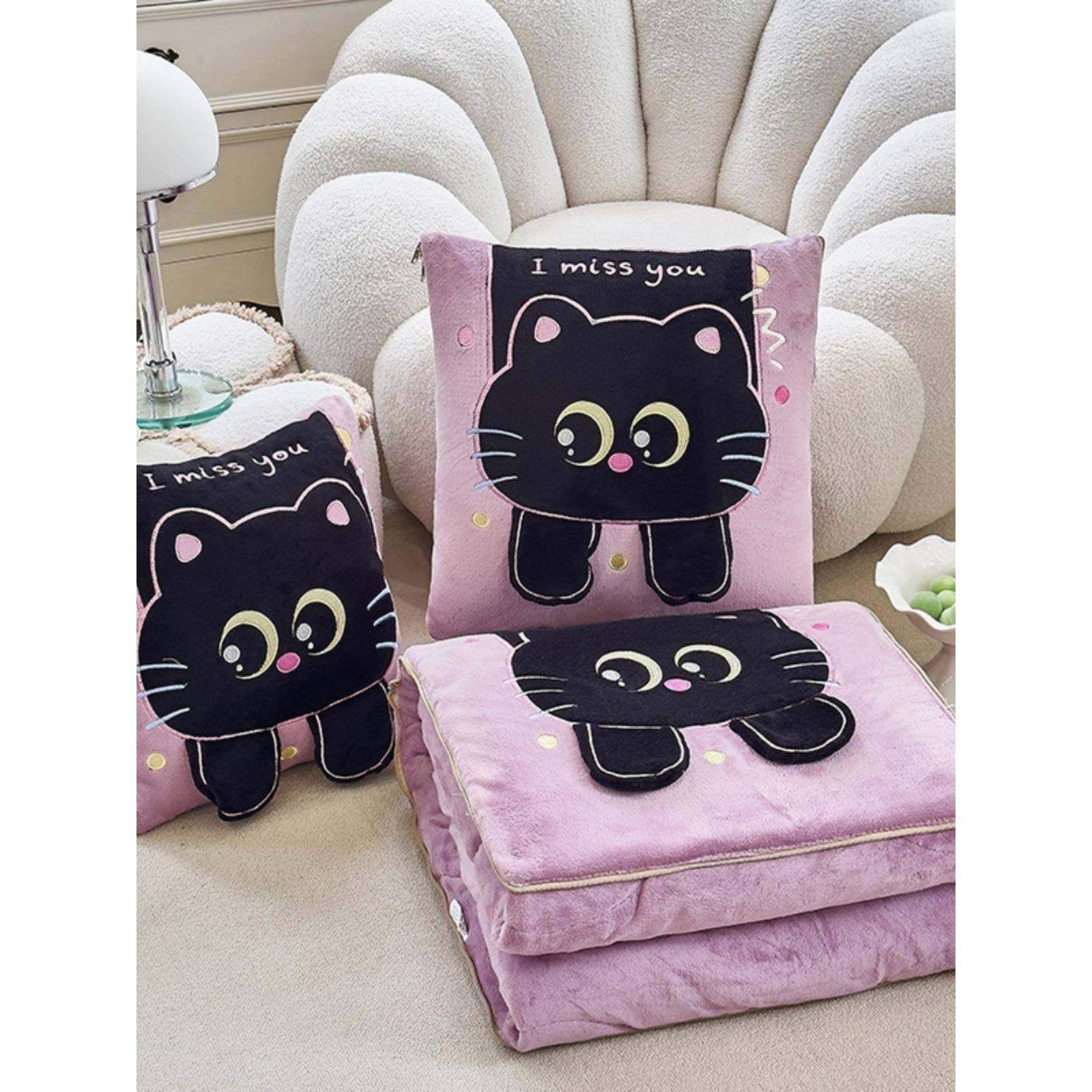 加厚双面牛奶绒抱枕被子两用二合一午睡车用毯子冬天车载枕头被新