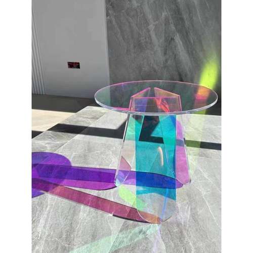 茶几小圆桌子现代简约客厅沙发边几亚克力炫彩角几阳台ins咖啡桌