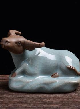 陶瓷牛摆件招财镇宅家居客厅装饰品可爱十二生肖小水牛办公转运