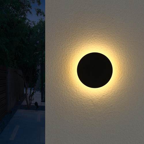 太阳能户外壁灯庭院灯圆形铝材户外门口外墙防水别墅阳台灯设计师