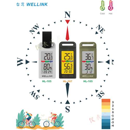 便携温度计户外家用温湿度计野营登山车载温度计小巧时钟温湿度表