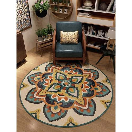 民族风曼陀罗波西米亚圆形地毯高级感客厅卧室床边吊篮摇椅子地垫