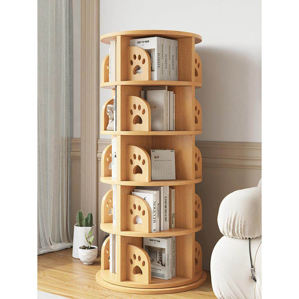 实木旋转书架落地置物架书柜子简易家用儿童储物柜客厅展示架立架