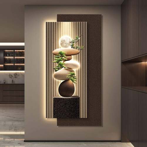 现代石来运转led带灯轻奢入户玄关装饰画走廊过道挂画高级感壁画