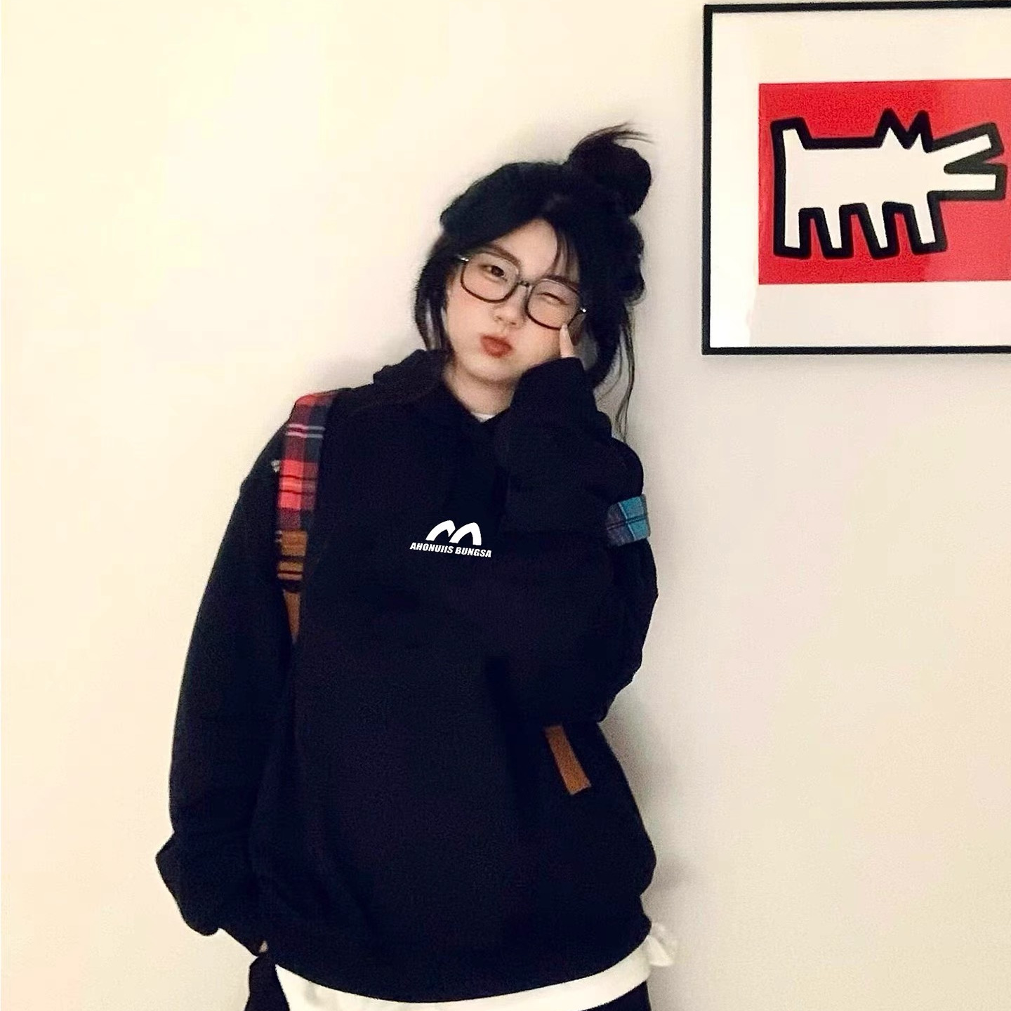 潮牌美式黑色设计感小众连帽卫衣