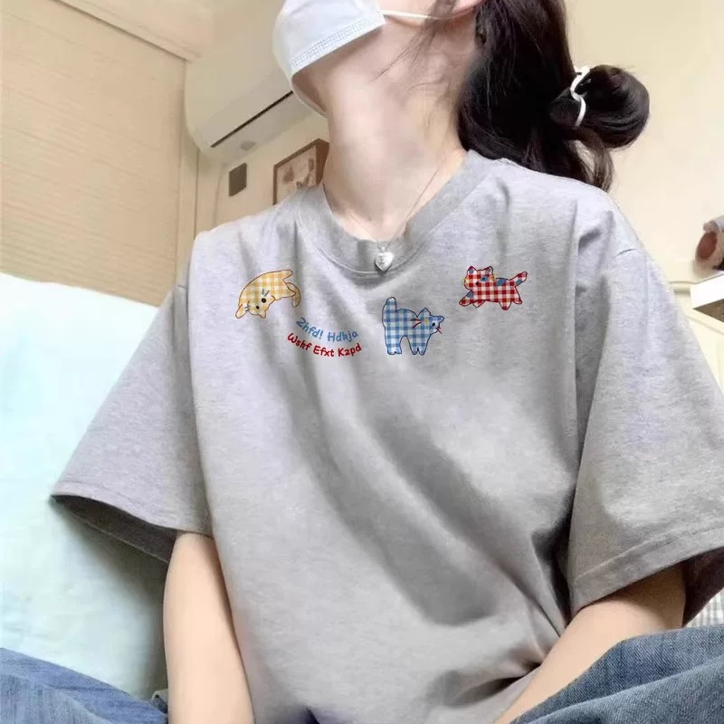 纯棉灰色短袖t恤女宽松半袖上衣