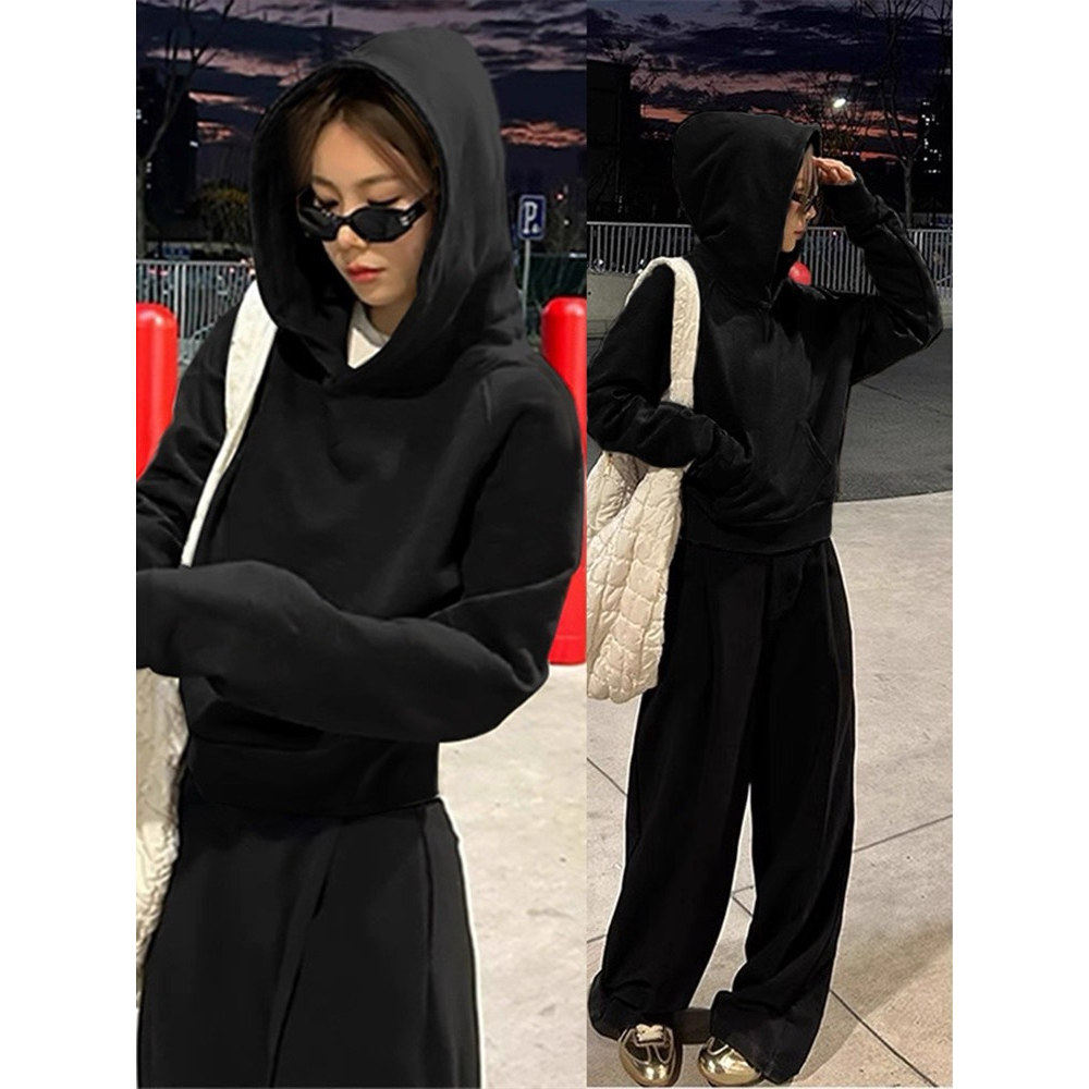 休闲风小个子穿搭黑色短款连帽卫衣女2025秋冬新款爆款显瘦上衣潮,女装/女士精品,短外套,淘宝优惠券,粉丝福利购,淘宝优惠卷