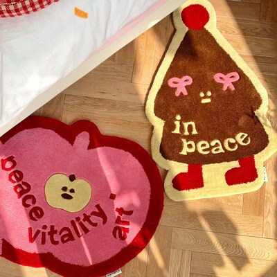 圣诞地毯卧室床边毯装饰加厚房间清新绿H色美式卡通可洗飘窗毯防