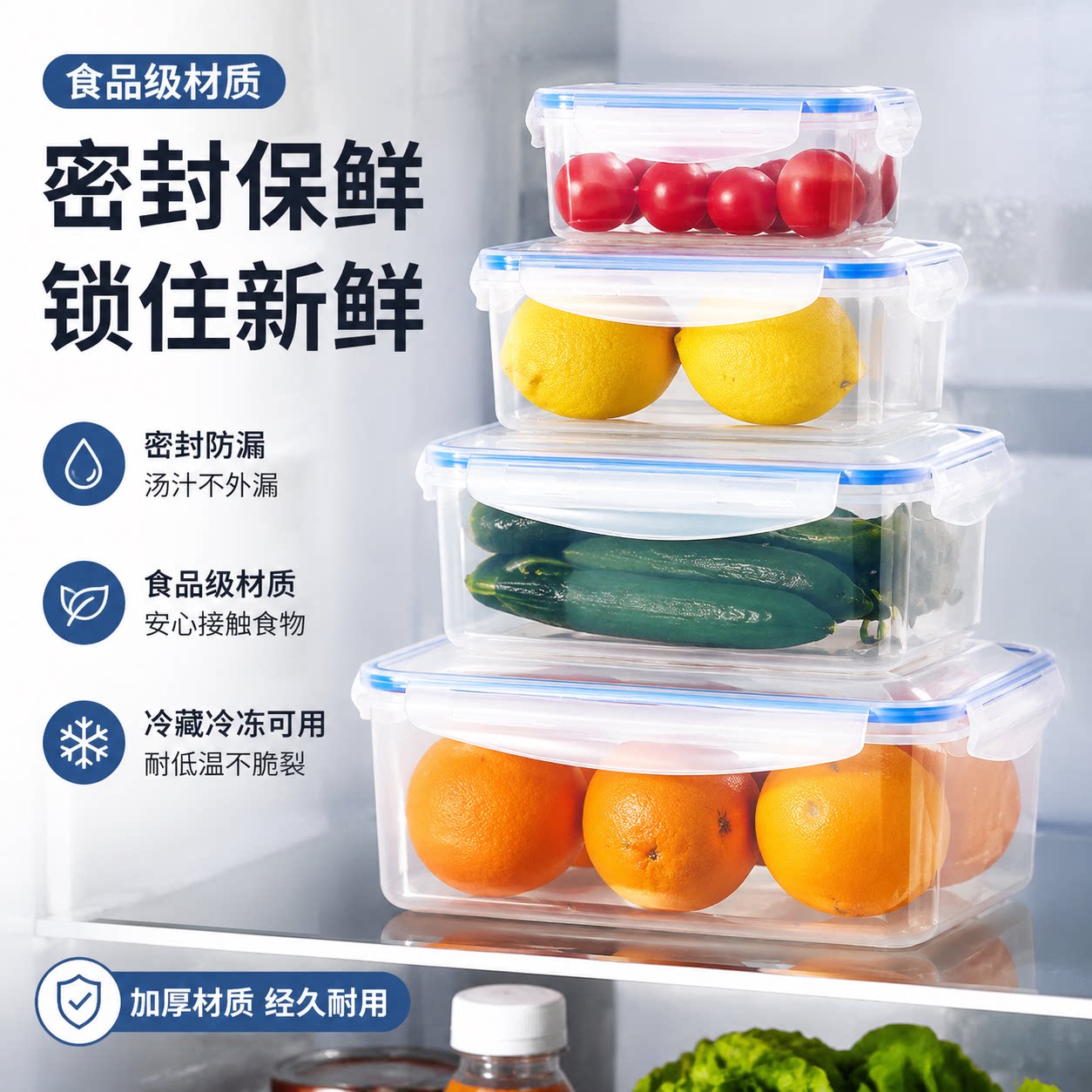 食品级保鲜盒冰箱盒子带盖卡扣