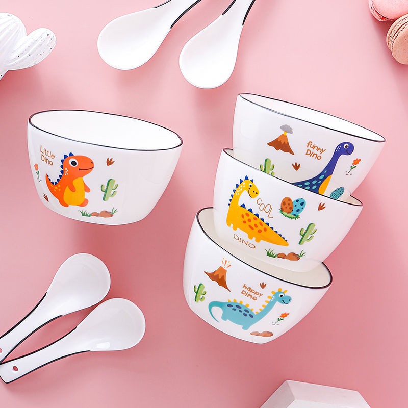 卡通陶瓷米饭碗可爱吃饭碗套装创意早餐方碗网红儿童碗超萌家用碗