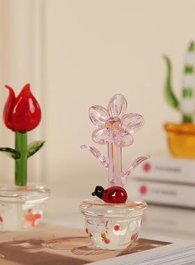 手工琉璃多肉盆栽水晶简约小摆件客厅儿童房玄关样板房博古架装饰