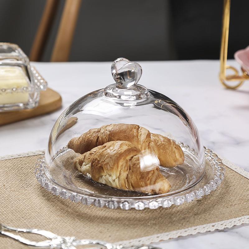 玻璃爱心甜品盘家用带盖托盘水果盘面包试吃盘透明甜品罩展示盘子