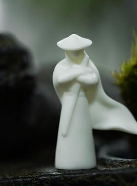 白瓷禅意小人物陶瓷摆件园艺流水器鱼缸微景观设计造景桌面装饰品