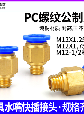 气动模具水嘴公制粗牙M12*1.75气管快插快速接头PC8PC10-M12X1.25