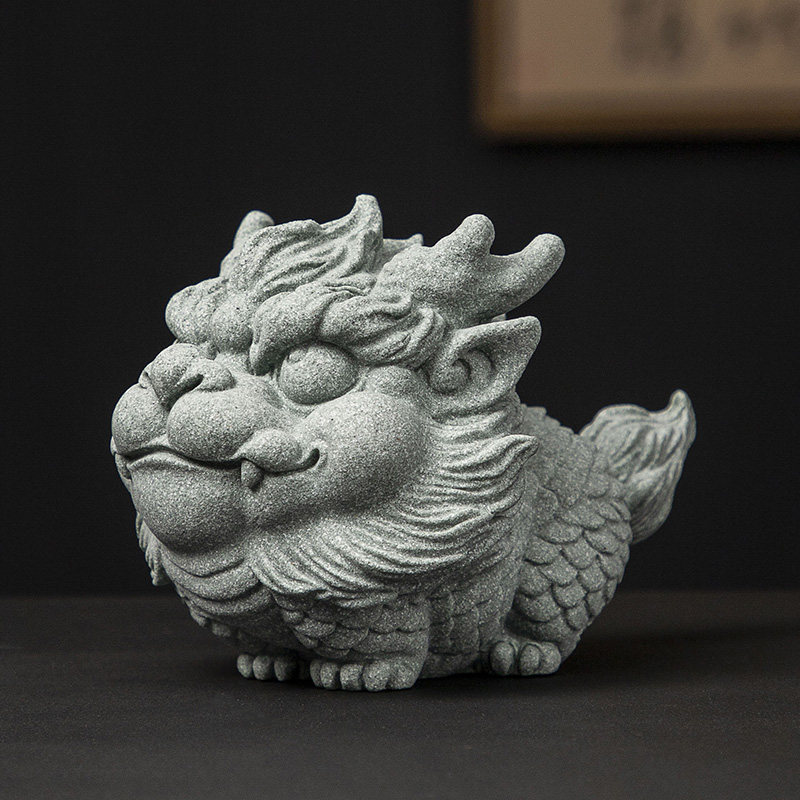 青砂石招财瑞兽麒麟茶宠家居装饰摆件国潮书房桌面镇纸工艺品礼品