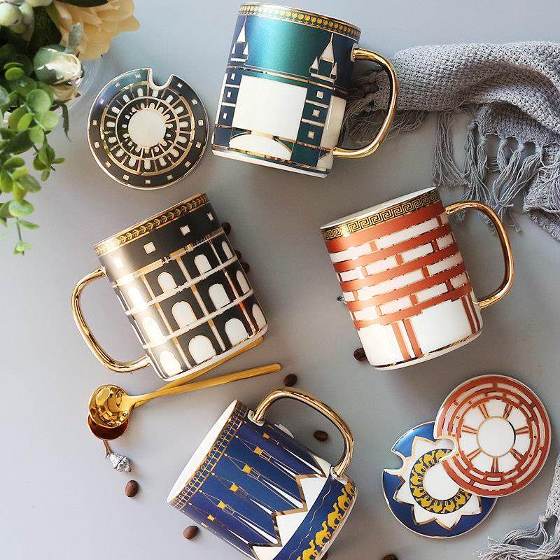 英式ins欧式小奢华陶瓷情侣马克杯水杯下午茶轻奢杯子咖啡杯盖勺,餐饮具,马克杯,淘宝优惠券,粉丝福利购,淘宝优惠卷
