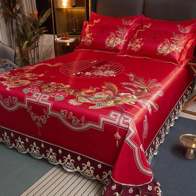 夏季新款婚庆结婚蕾丝冰丝凉席三件套双人床折叠式可机洗空调凉席,床上用品,冰丝席,淘宝优惠券,粉丝福利购,淘宝优惠卷