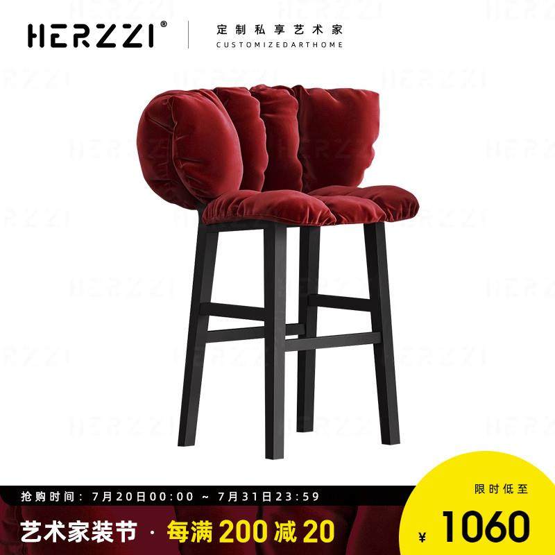 HERZZI设计师中古风高级岛台高脚凳家用实木吧台椅子花瓣云朵吧椅,住宅家具,家用高脚椅,淘宝优惠券,粉丝福利购,淘宝优惠卷
