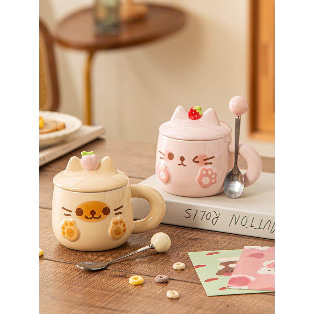 超可爱猫咪杯子陶瓷马克杯带盖勺生日礼物新款送男女情侣杯咖啡杯,餐饮具,马克杯,淘宝优惠券,粉丝福利购,淘宝优惠卷