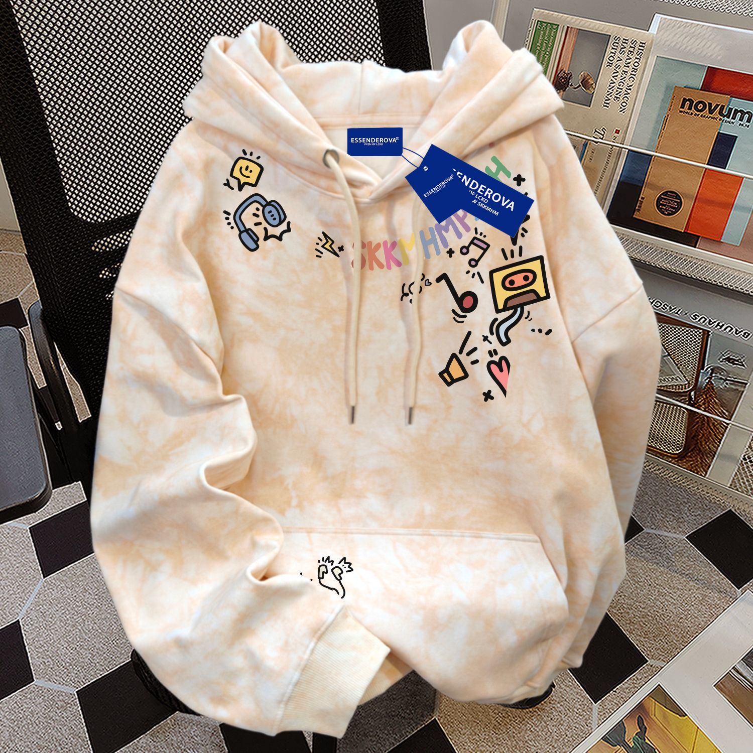 100纯棉扎染连帽卫衣男女