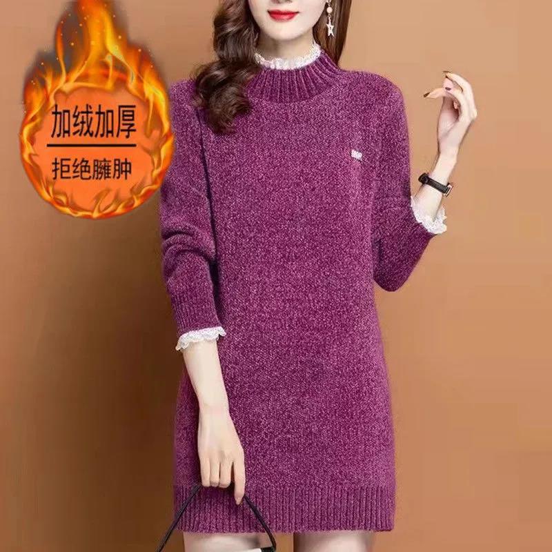 胖m韩版蕾丝雪尼尔半高领