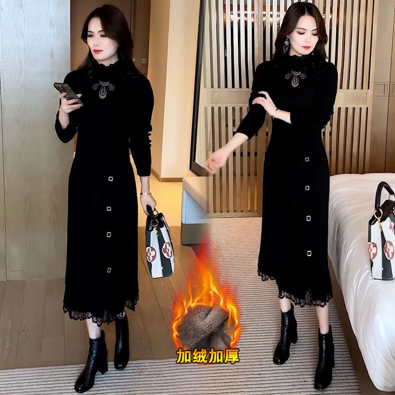 加绒厚长款针织连衣裙女20
