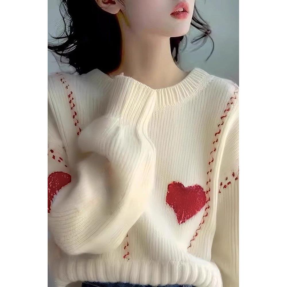 秋冬新款韩版米白色爱心针