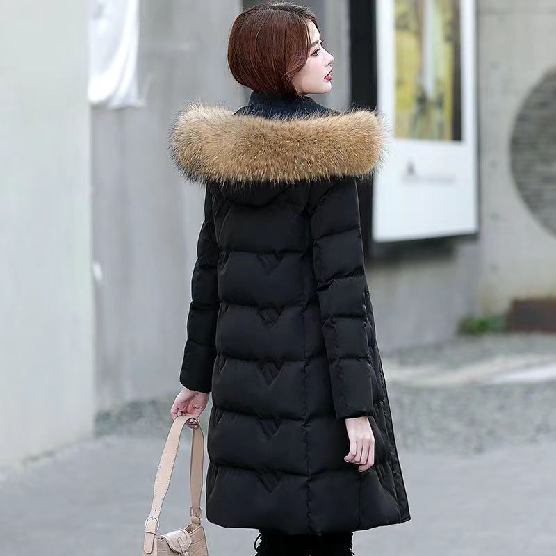 反季羽绒棉服女中长款修身加厚冬季外套大毛领女款高档棉衣