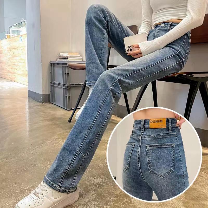 复古直筒加绒牛仔裤女秋冬