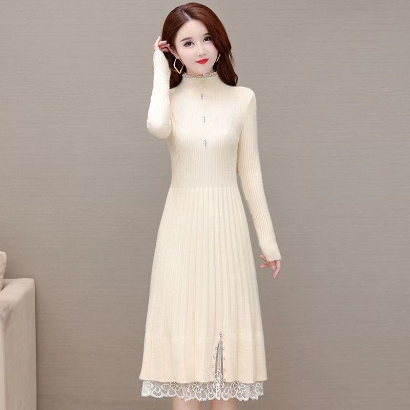 水貂绒新款中长连衣裙秋冬
