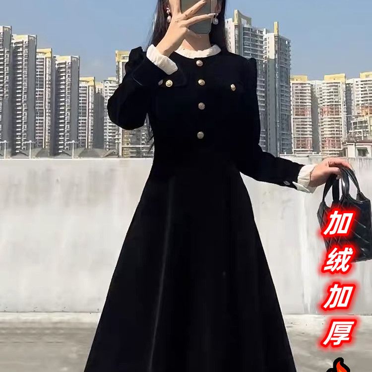 2024加绒厚小香风连衣裙女