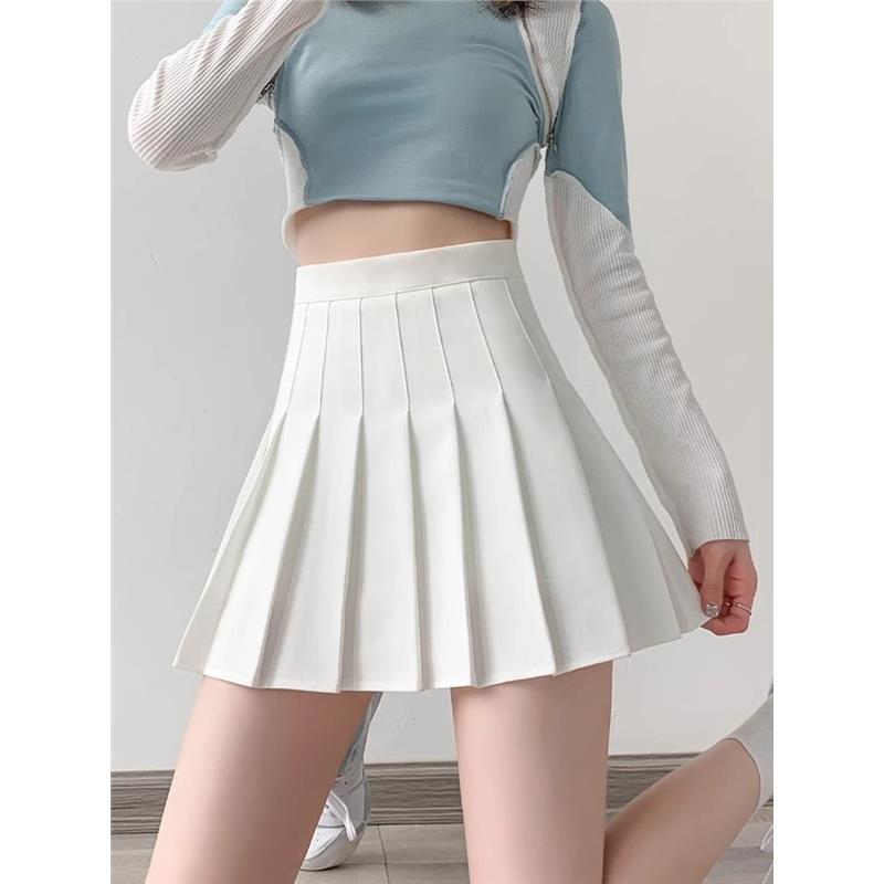 【店铺热销】白色西装百褶裙女春秋夏季2025新款半身裙高腰a字短