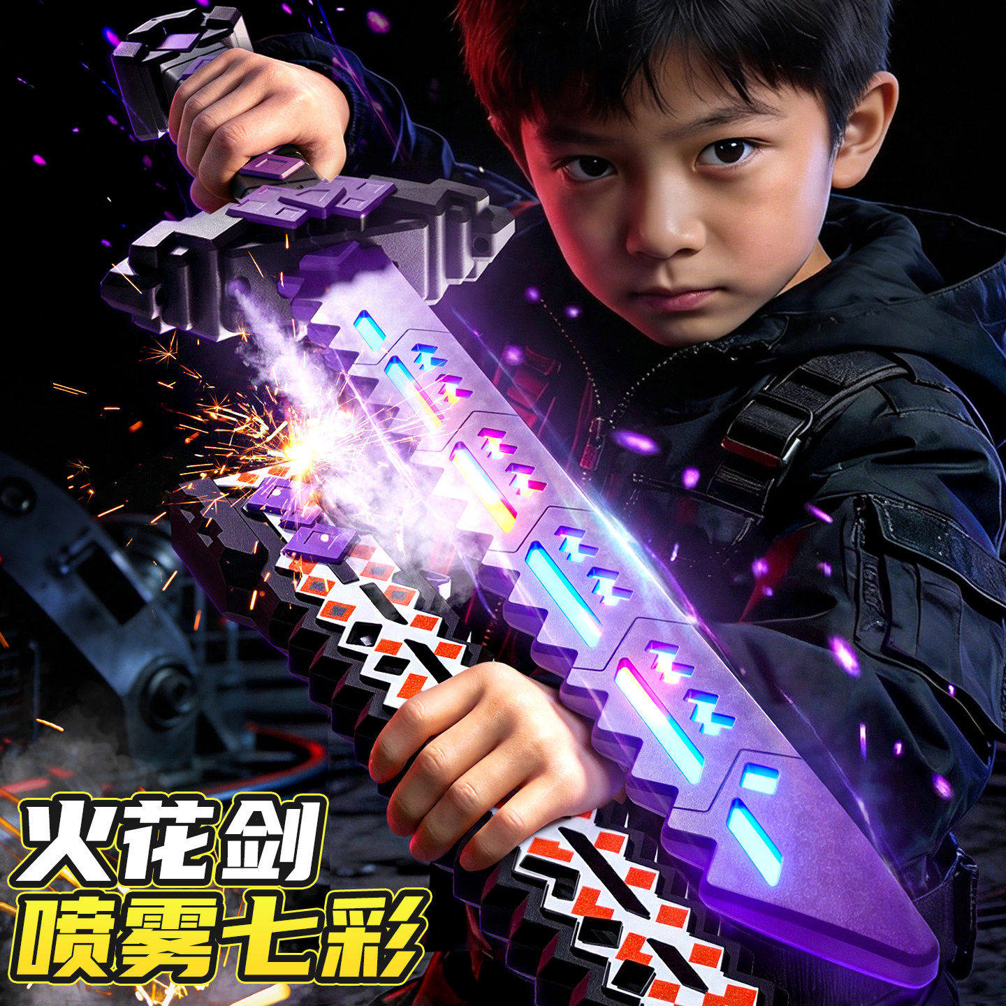MC我的世界炫酷火花发光剑3D喷雾火花特效下界合金钻石剑儿童礼物