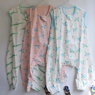 Z313 4层纯棉纱布宝宝连体睡袋90码 全棉婴幼儿分腿式 睡袋透气夏季