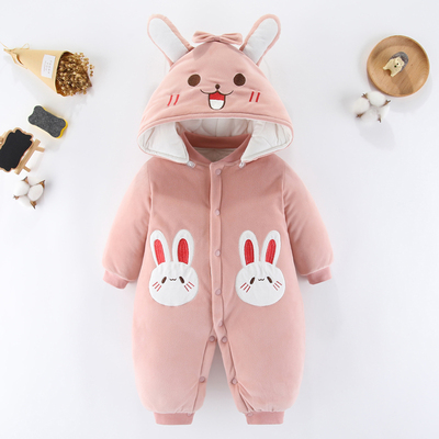 婴儿连体衣冬装夹棉加厚保暖女宝宝哈衣新生幼儿爬服棉服抱衣套装
