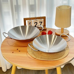 不锈钢中式双耳海鲜锅小火锅干锅盘加厚三层钢锅火锅盆1810香辣锅