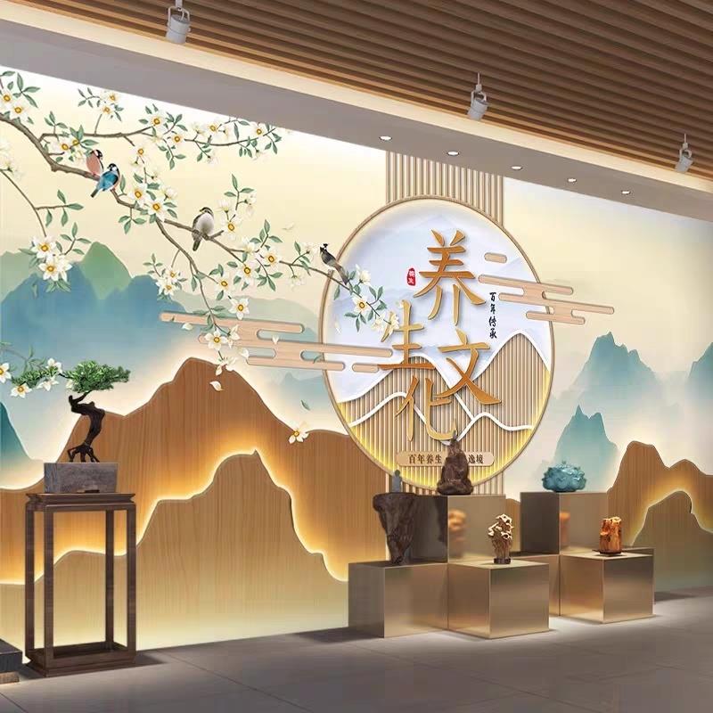 养生会所竹木纤维集成墙板足浴店中医馆背景头疗采耳美容院护墙板