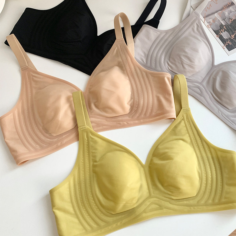 面膜Bra~无痕果冻内衣女夏薄款大胸显小胸超薄款文胸显胸小套装
