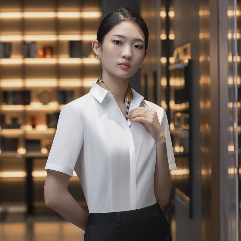 纯色白衬衫长袖女士职业正装气质显瘦白色工作服T百搭衬衣夏款女