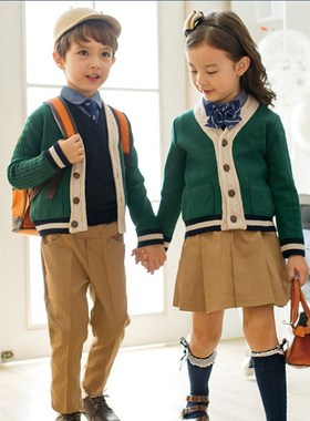 幼儿园园服春秋款套装英伦风小学生校服学院风儿童班服毛衣绿色