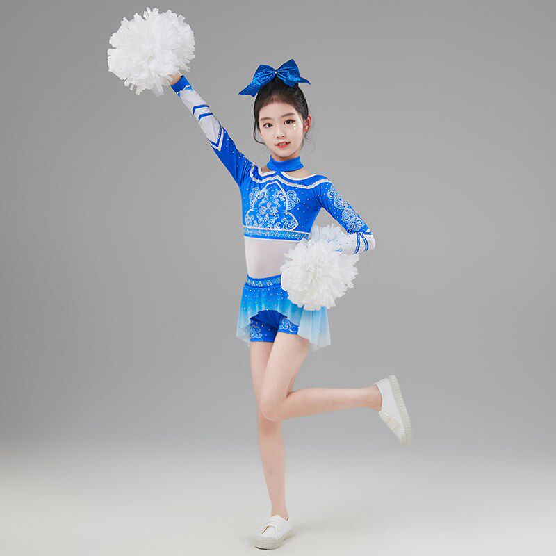 新款儿童啦啦操青花瓷校园拉拉队运动会开幕式团体操表演服装贴钻