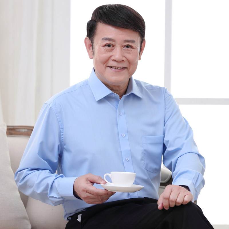 夏季中老年衬衫男士长袖爸爸装衬衣商务休闲宽松寸衫薄款老人衬衣