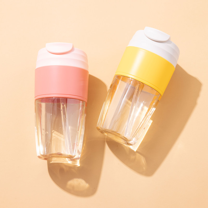 米帝蒙水杯女便携咖啡杯带吸管简约可爱玻璃杯随行杯子夏季ins风