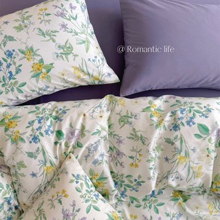田园小清新纯棉全棉被套单件床上3四件套宿舍床单被罩150x200x230