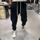 新款 宽松加厚长裤 松紧腰保暖男裤 韩版 潮 纯色加绒休闲男裤 2024冬季