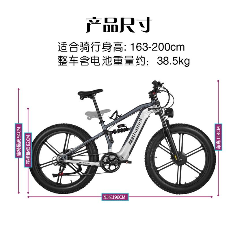 Nathanie 26寸双驱一体轮电动自行车4.0胖胎超长续航山地越野车