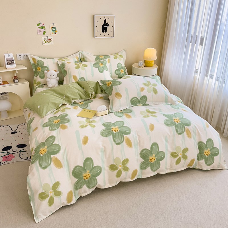 四季被套单件夏天全棉被罩1米5绿色小清新宿舍单人学生三件套