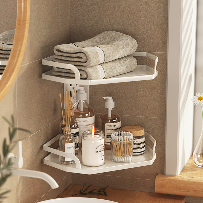免打孔卫生间置物架壁挂式放护肤品架子浴室洗漱T台墙上转角收纳