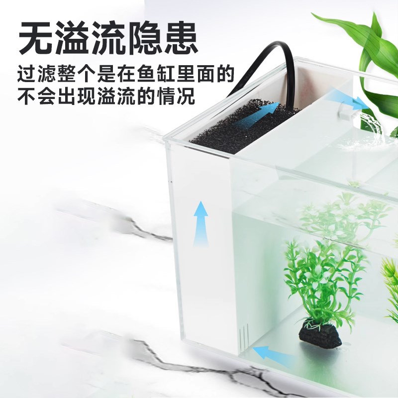 桌面鱼缸制氧一体式侧滤鱼缸免换水中小型生态缸自循环干湿分离缸